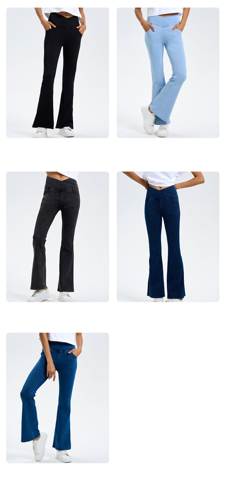Spring/Summer New Cross Waist Jeans For Women, High Elasticity, Hip Lifting, Double Pockets, Sports Outerwear, Yoga, Fitness, Bellbottom Pants_ecoleips.com