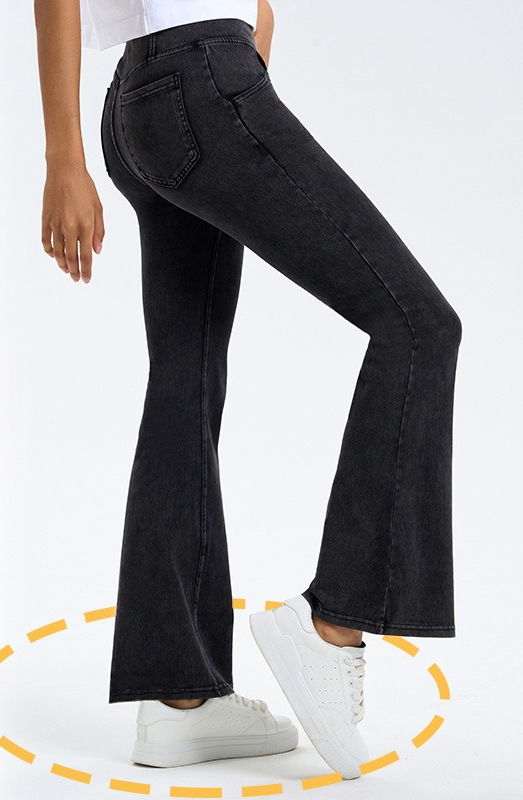 Spring/Summer New Cross Waist Jeans For Women, High Elasticity, Hip Lifting, Double Pockets, Sports Outerwear, Yoga, Fitness, Bellbottom Pants_ecoleips.com