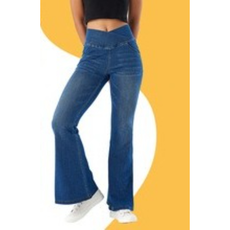 Spring/Summer New Cross Waist Jeans For Women, High Elasticity, Hip Lifting, Double Pockets, Sports Outerwear, Yoga, Fitness, Bellbottom Pants_ecoleips.com