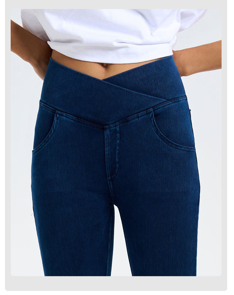 Spring/Summer New Cross Waist Jeans For Women, High Elasticity, Hip Lifting, Double Pockets, Sports Outerwear, Yoga, Fitness, Bellbottom Pants_ecoleips.com