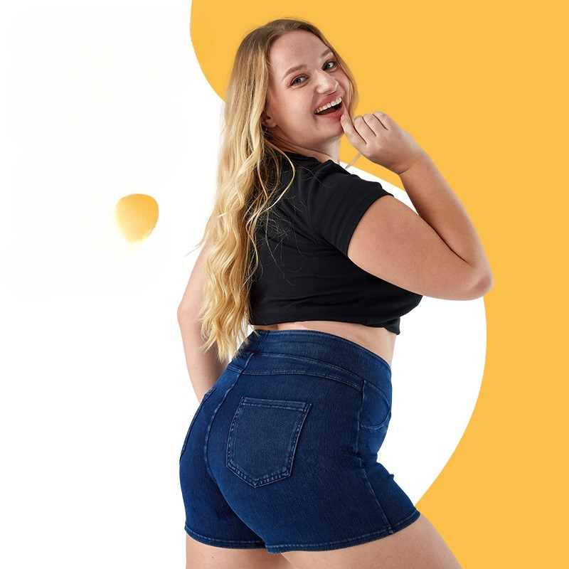Large Yoga Denim Shorts For Women, High Stretch, Tight Fitting, Plus Fat, Large Double Pocket Casual Fitness Pants_ecoleips.com