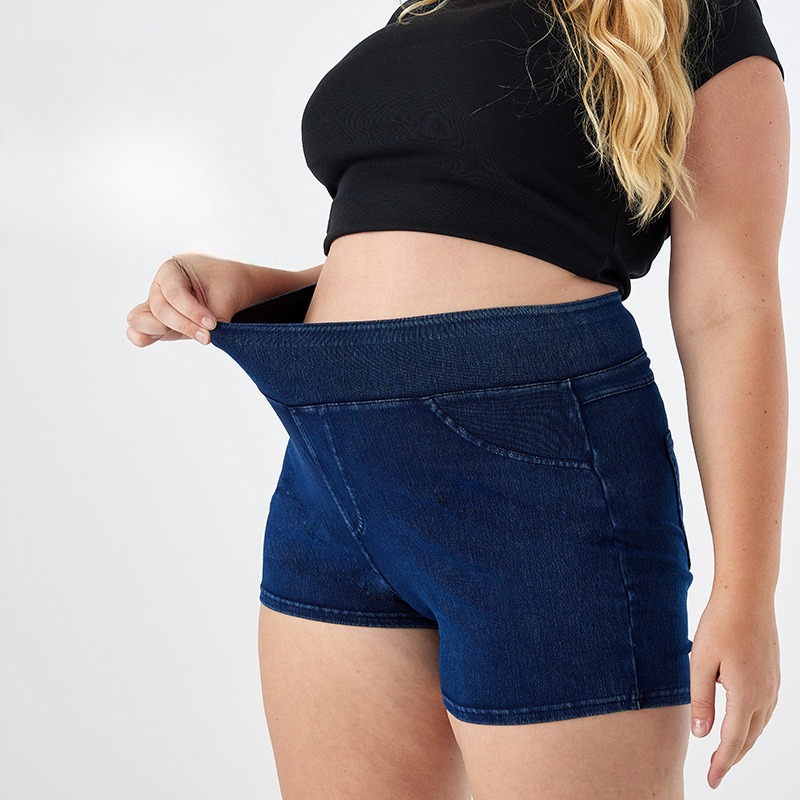 Large Yoga Denim Shorts For Women, High Stretch, Tight Fitting, Plus Fat, Large Double Pocket Casual Fitness Pants_ecoleips.com