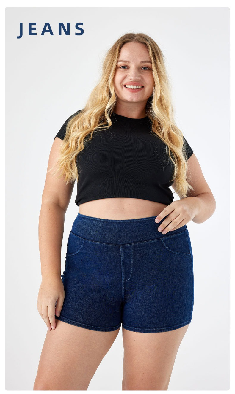 Large Yoga Denim Shorts For Women, High Stretch, Tight Fitting, Plus Fat, Large Double Pocket Casual Fitness Pants_ecoleips.com