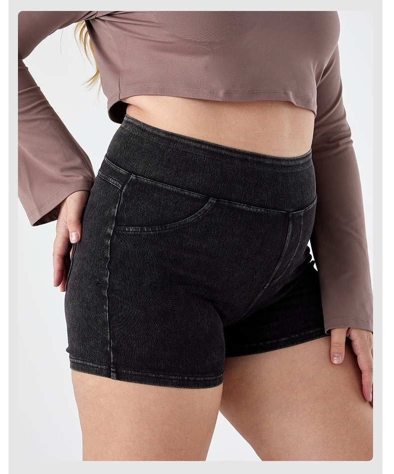 Large Yoga Denim Shorts For Women, High Stretch, Tight Fitting, Plus Fat, Large Double Pocket Casual Fitness Pants_ecoleips.com