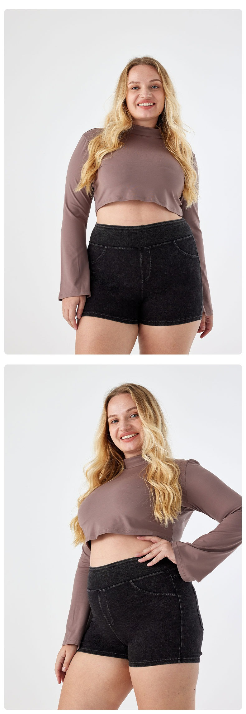Large Yoga Denim Shorts For Women, High Stretch, Tight Fitting, Plus Fat, Large Double Pocket Casual Fitness Pants_ecoleips.com