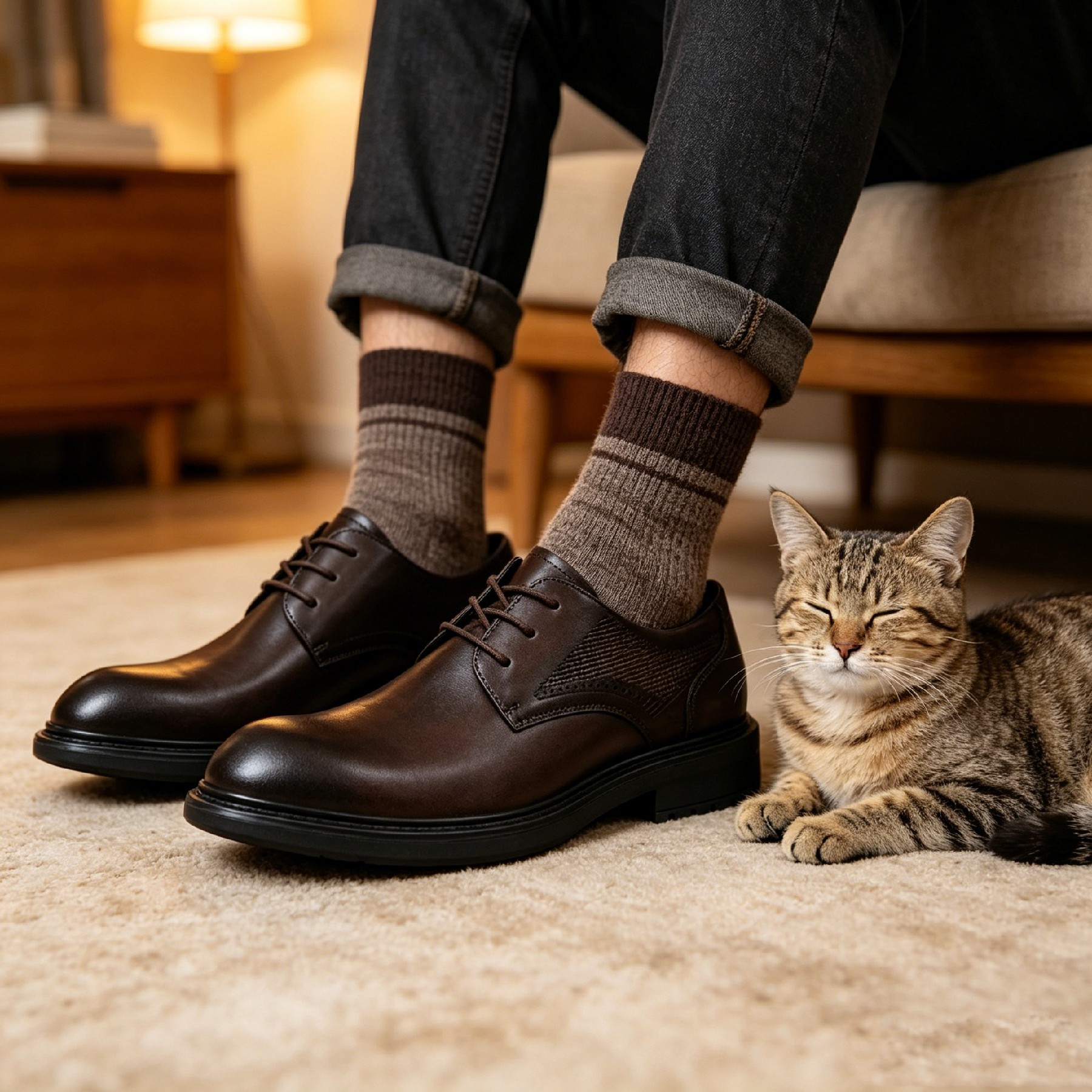 Men's Dark Brown Perforated Leather Derby Shoes Formal Dress Shoes_voghion.com
