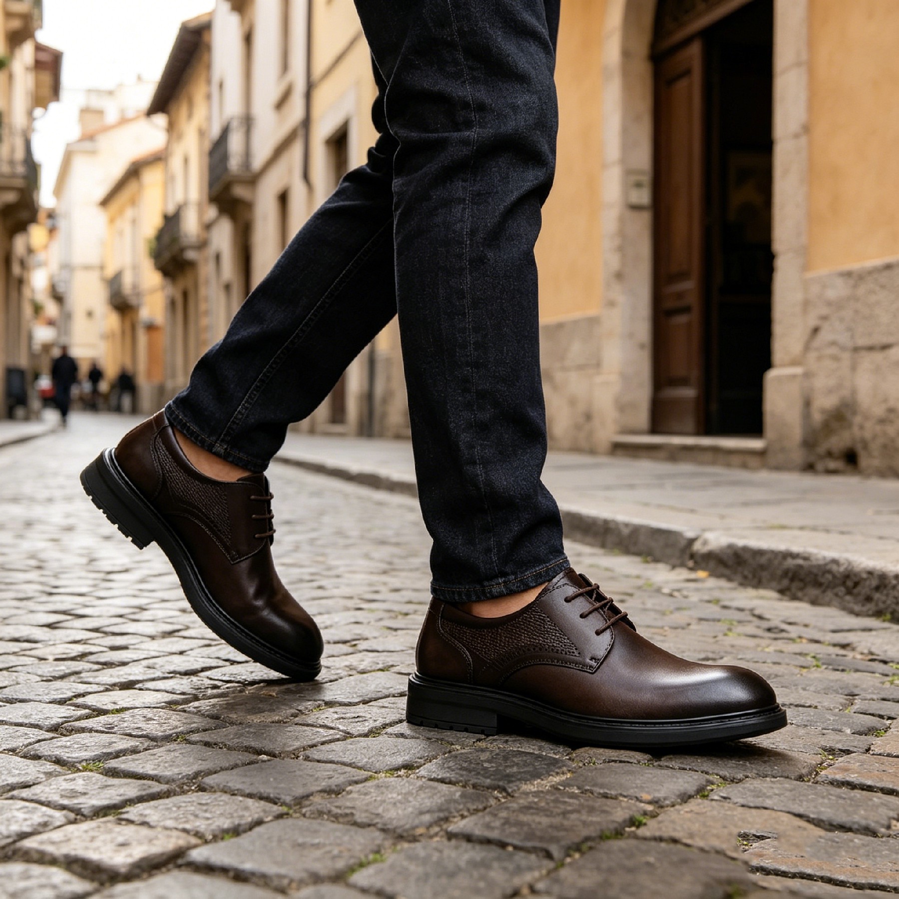 Men's Dark Brown Perforated Leather Derby Shoes Formal Dress Shoes_voghion.com