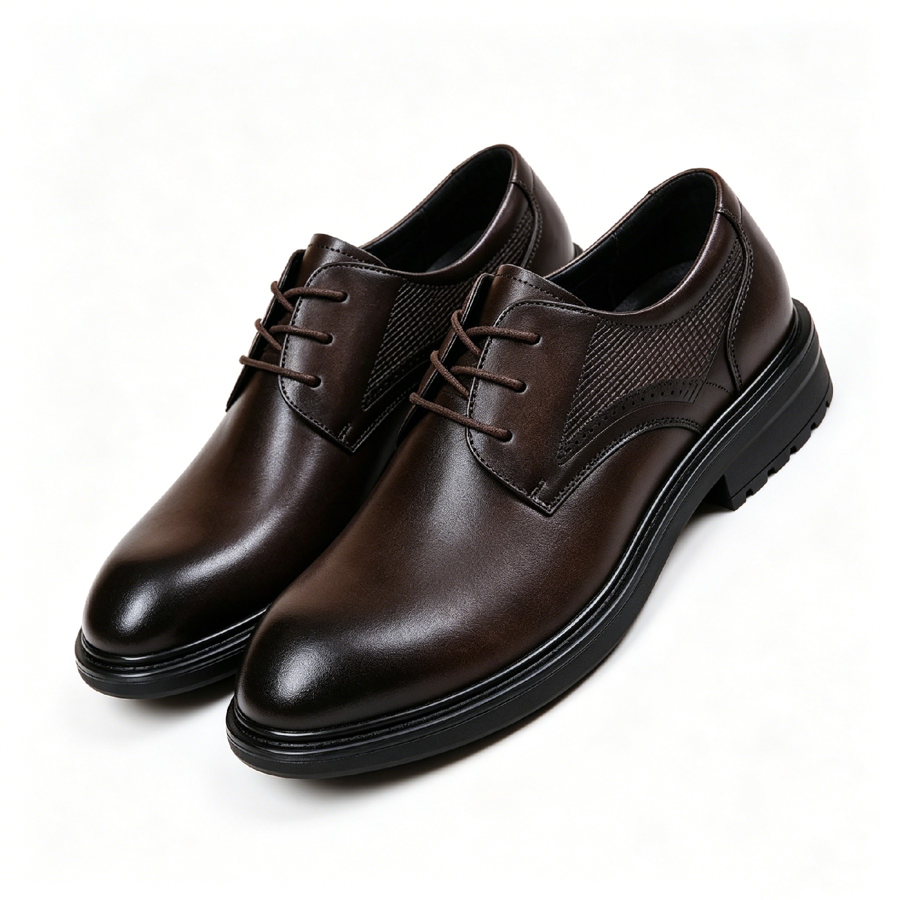 Men's Dark Brown Perforated Leather Derby Shoes Formal Dress Shoes_voghion.com