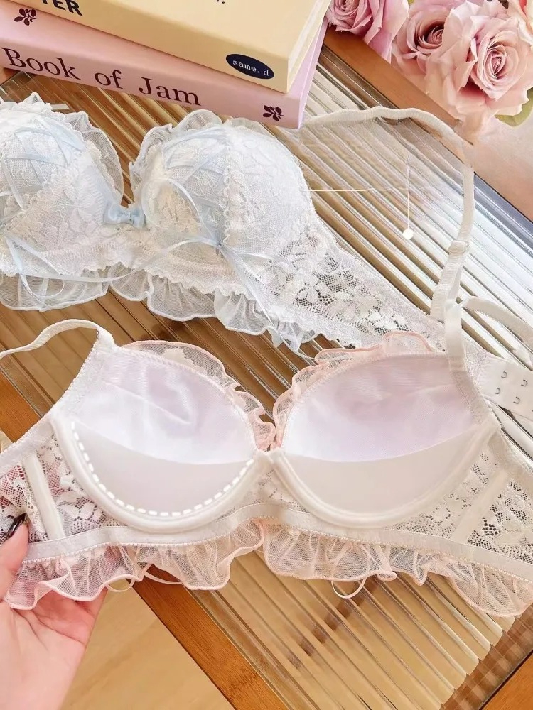 YEMOMO Japanisches Spitzen-Dessous-Set für Damen, kabellos, Push-up, Anti-Sag-BH für kleine Oberweiten, Lolita-Stil, weich, leicht und komfortabel, Alltags-Bralette, Größe S-XLAB_voghion.com