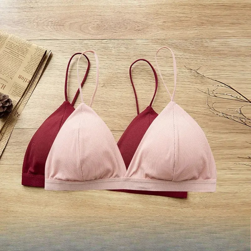 2 Pcs/Set Summer Wireless Bra French Lady Triangle Tube Top Sexy Seamless Bralette Lingerie Push Up Invisible Girls Bra_voghion.com