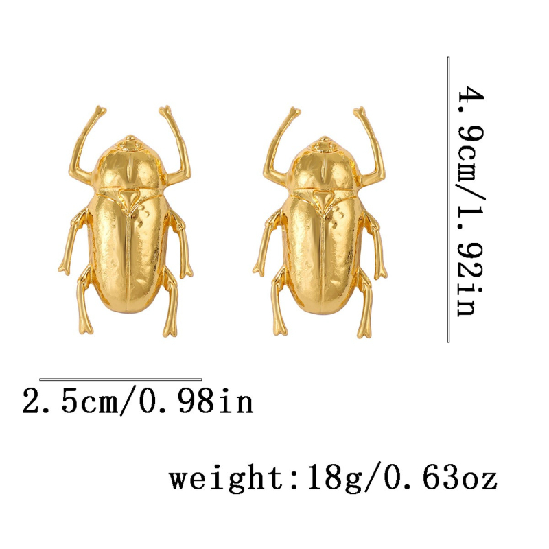 Orecchini a perno retrò a forma di scarabeo, orecchini tridimensionali a forma di insetto dal design ricercato, orecchini personalizzati a tema vento freddo._voghion.com