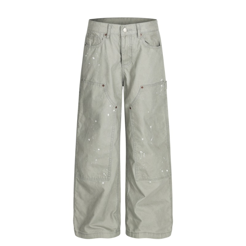Z031 American Retro Men's And Women's Street High-end Sense Handmade Ink Design High Street Men's Loose Casual Overalls_viptrois.com