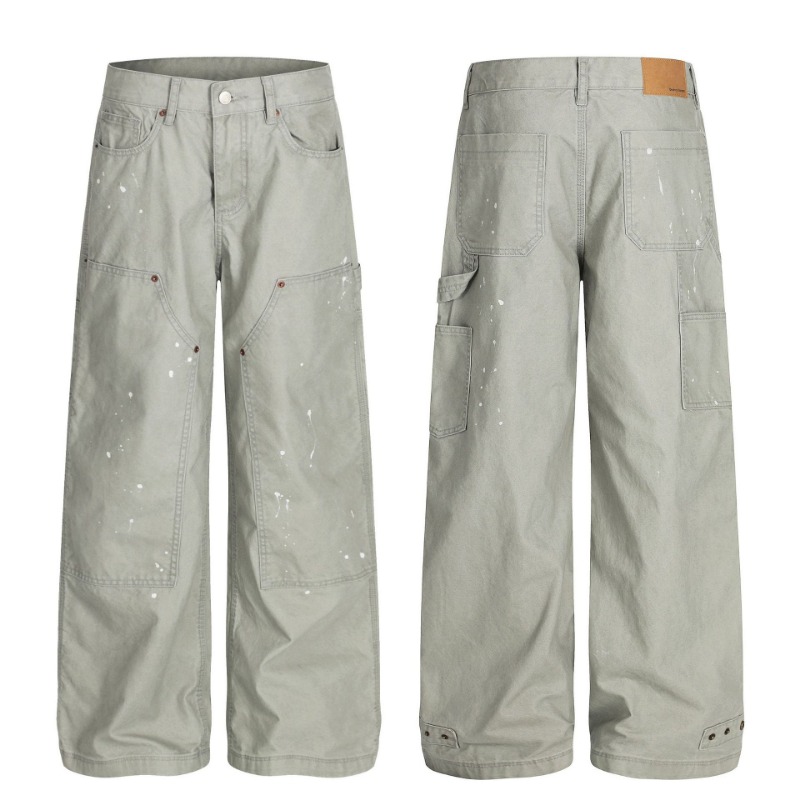 Z031 American Retro Men's And Women's Street High-end Sense Handmade Ink Design High Street Men's Loose Casual Overalls_viptrois.com
