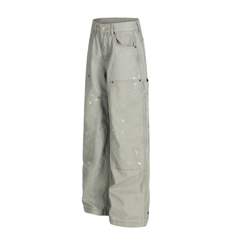 Z031 American Retro Men's And Women's Street High-end Sense Handmade Ink Design High Street Men's Loose Casual Overalls_viptrois.com