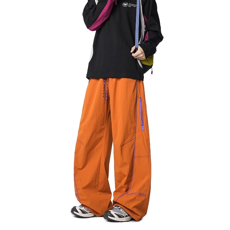 Orange Functional Outdoor Three-proof Charge Men's And Women's Contrasting Striped Scimitar Casual Trousers Mountaineering Soft Shell Sweatpants Tide_viptrois.com