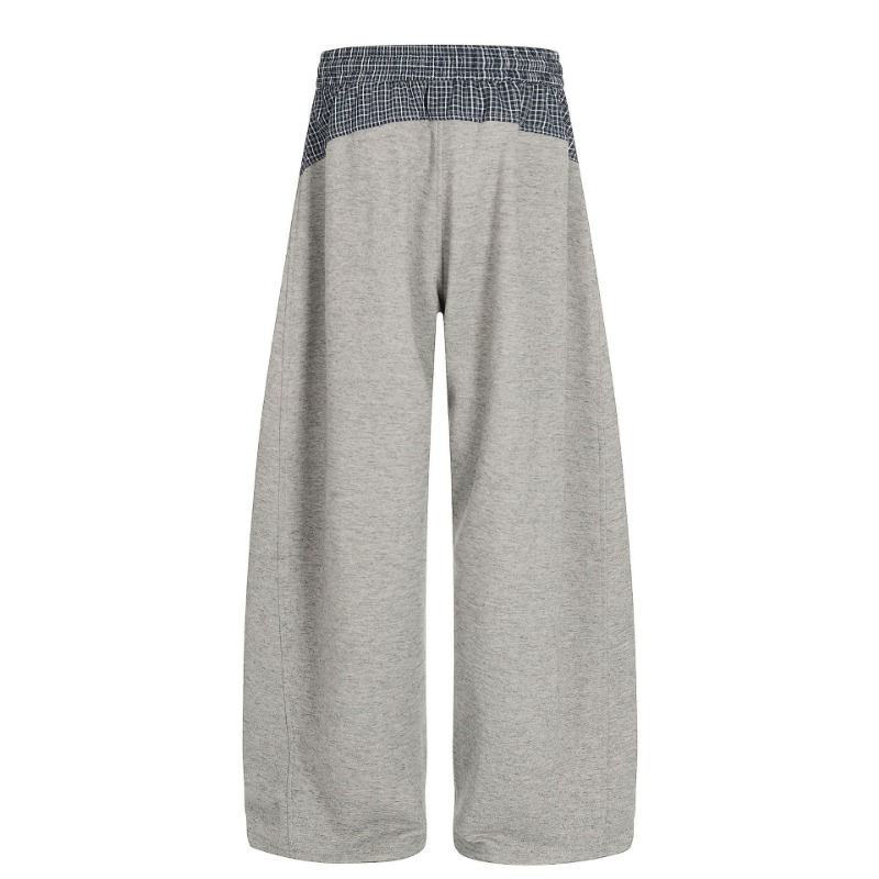 C963 American High Street Retro High-end Drop Plaid Splicing Design Loose Men's Casual Scimitar Sweatpants_viptrois.com