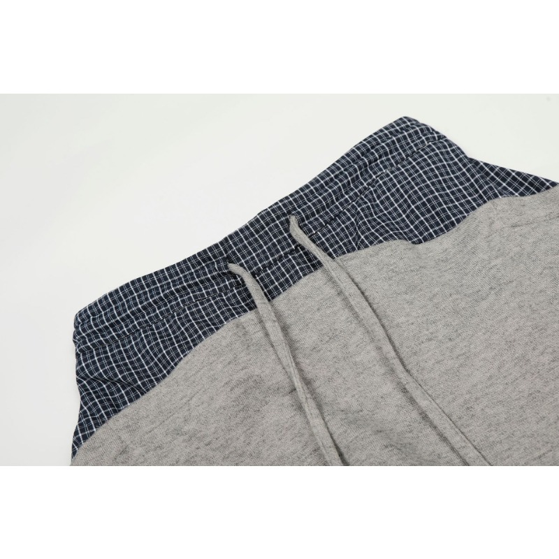 C963 American High Street Retro High-end Drop Plaid Splicing Design Loose Men's Casual Scimitar Sweatpants_viptrois.com