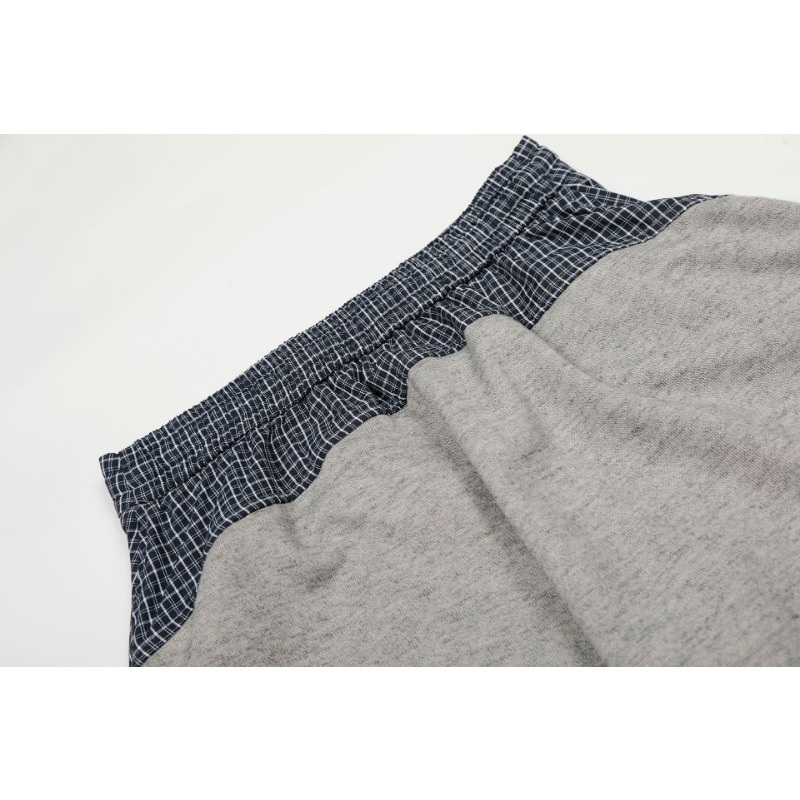 C963 American High Street Retro High-end Drop Plaid Splicing Design Loose Men's Casual Scimitar Sweatpants_viptrois.com