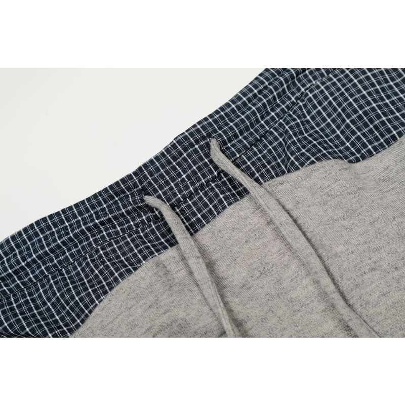 C963 American High Street Retro High-end Drop Plaid Splicing Design Loose Men's Casual Scimitar Sweatpants_viptrois.com