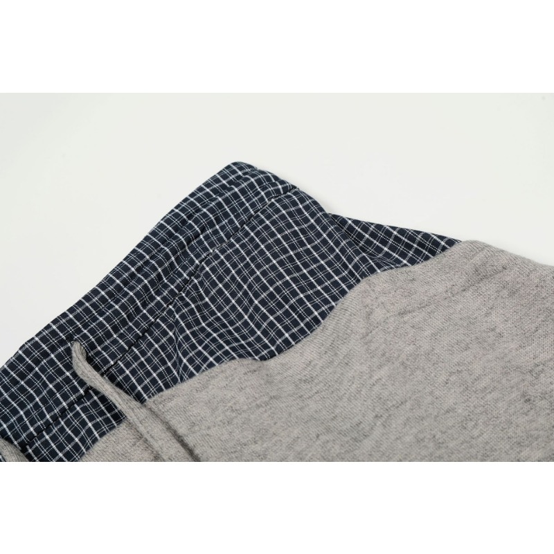 C963 American High Street Retro High-end Drop Plaid Splicing Design Loose Men's Casual Scimitar Sweatpants_viptrois.com