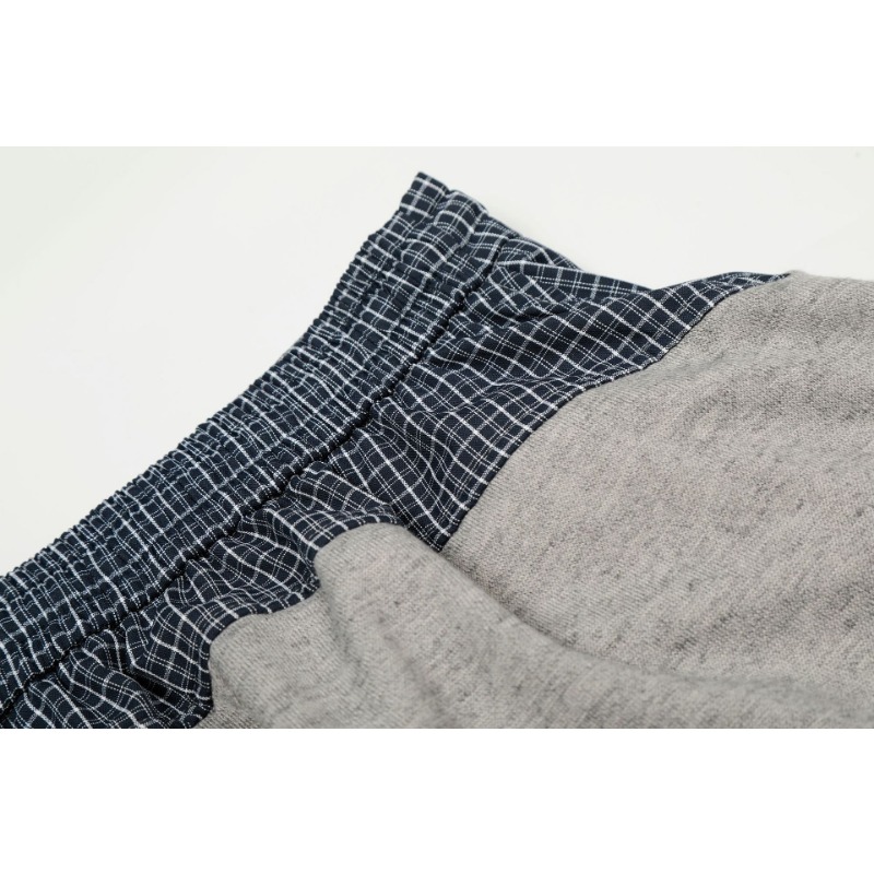 C963 American High Street Retro High-end Drop Plaid Splicing Design Loose Men's Casual Scimitar Sweatpants_viptrois.com