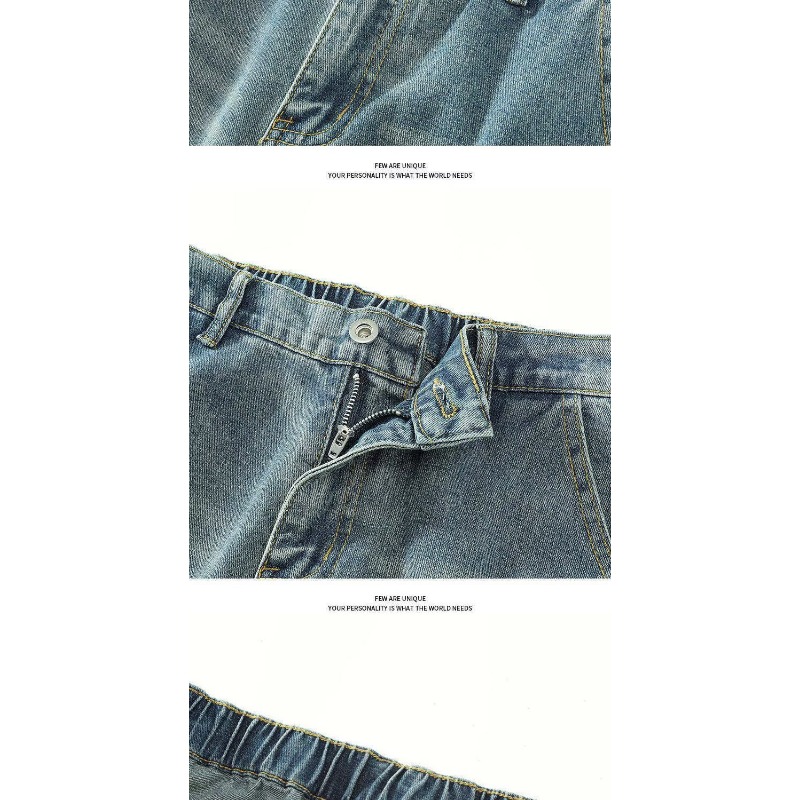 American Retro Design Straight Jeans Men's Loose Wide-leg Pants High Street Trendy Brand New Washed Scimitar Pants_viptrois.com