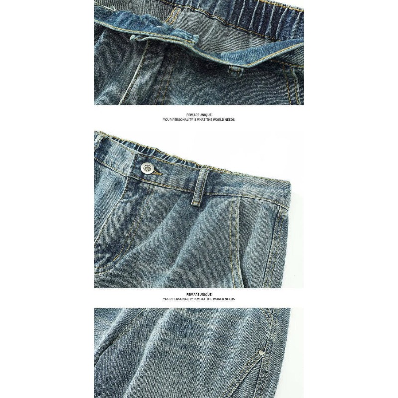 American Retro Design Straight Jeans Men's Loose Wide-leg Pants High Street Trendy Brand New Washed Scimitar Pants_viptrois.com