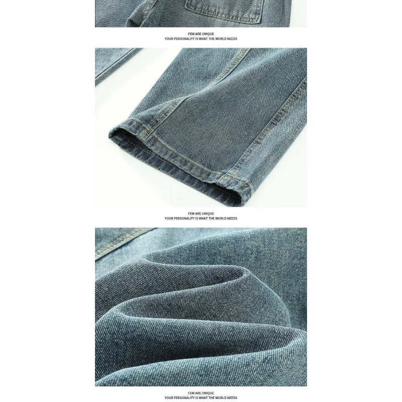 American Retro Design Straight Jeans Men's Loose Wide-leg Pants High Street Trendy Brand New Washed Scimitar Pants_viptrois.com