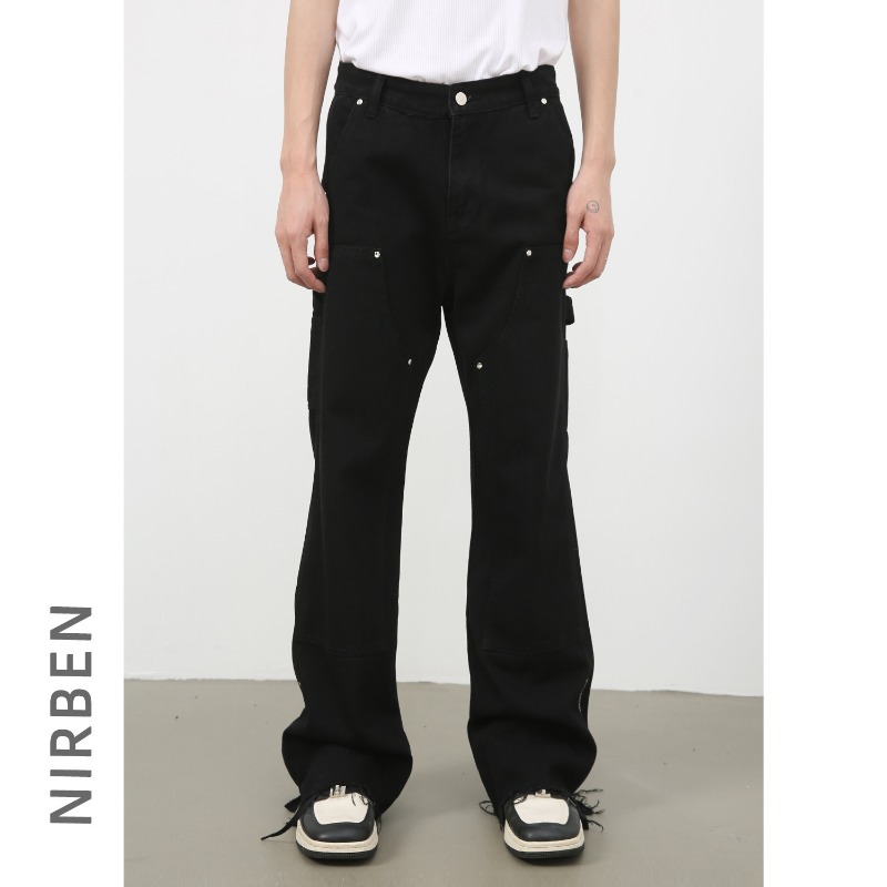 Nirben Denim | Amerikaanse jeans met rits en split voor heren, micro-pull, high street vibe, retro trend, casual broek_voghion.com
