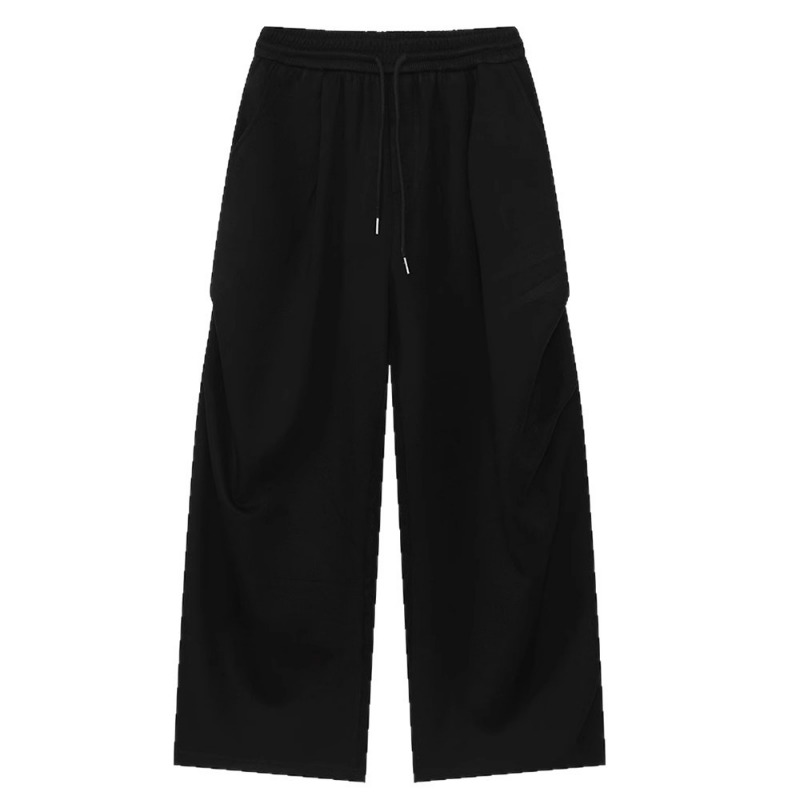 American Cleanfit Heavy White Flower Gray Sports Sweatpants Men's Trendy Brand Wrinkled Design Straight Micro-pull Casual Pants_viptrois.com