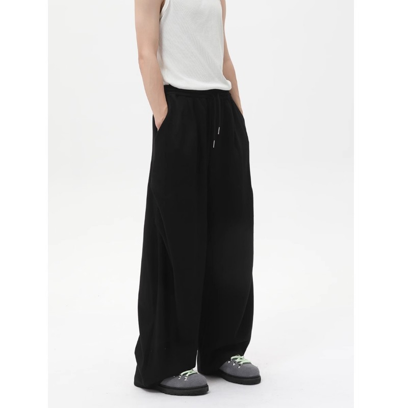 American Cleanfit Heavy White Flower Gray Sports Sweatpants Men's Trendy Brand Wrinkled Design Straight Micro-pull Casual Pants_viptrois.com