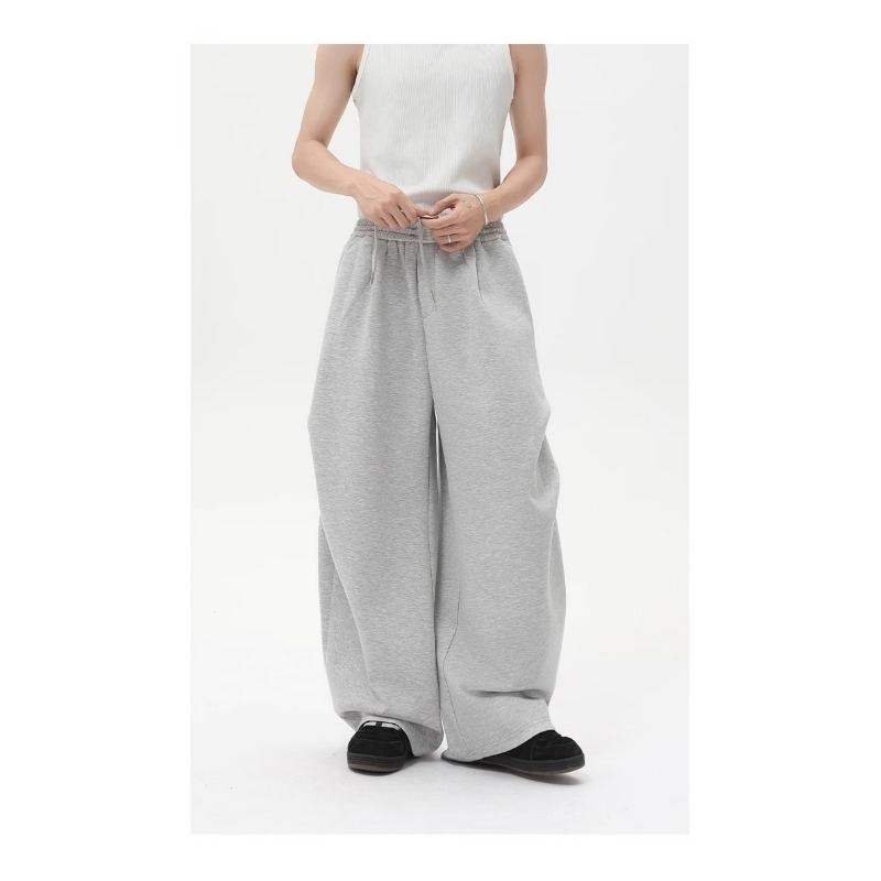 American Cleanfit Heavy White Flower Gray Sports Sweatpants Men's Trendy Brand Wrinkled Design Straight Micro-pull Casual Pants_viptrois.com