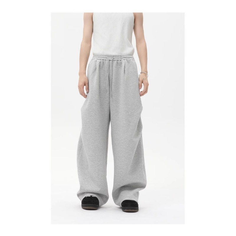 American Cleanfit Heavy White Flower Gray Sports Sweatpants Men's Trendy Brand Wrinkled Design Straight Micro-pull Casual Pants_viptrois.com