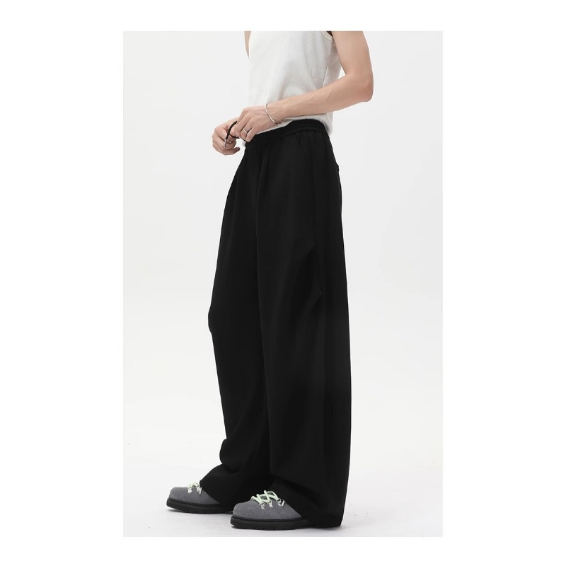 American Cleanfit Heavy White Flower Gray Sports Sweatpants Men's Trendy Brand Wrinkled Design Straight Micro-pull Casual Pants_viptrois.com