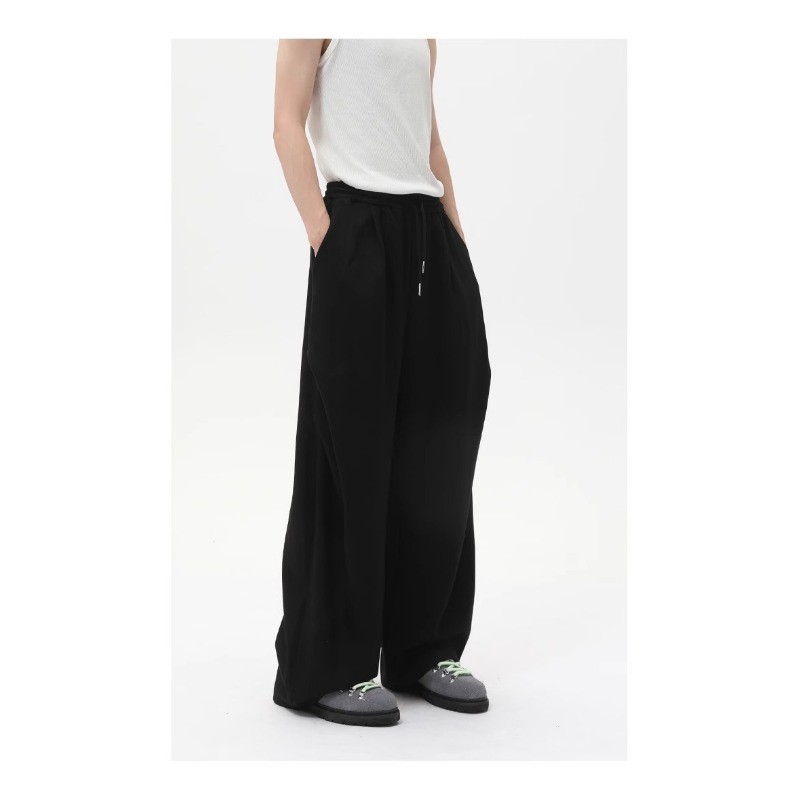 American Cleanfit Heavy White Flower Gray Sports Sweatpants Men's Trendy Brand Wrinkled Design Straight Micro-pull Casual Pants_viptrois.com