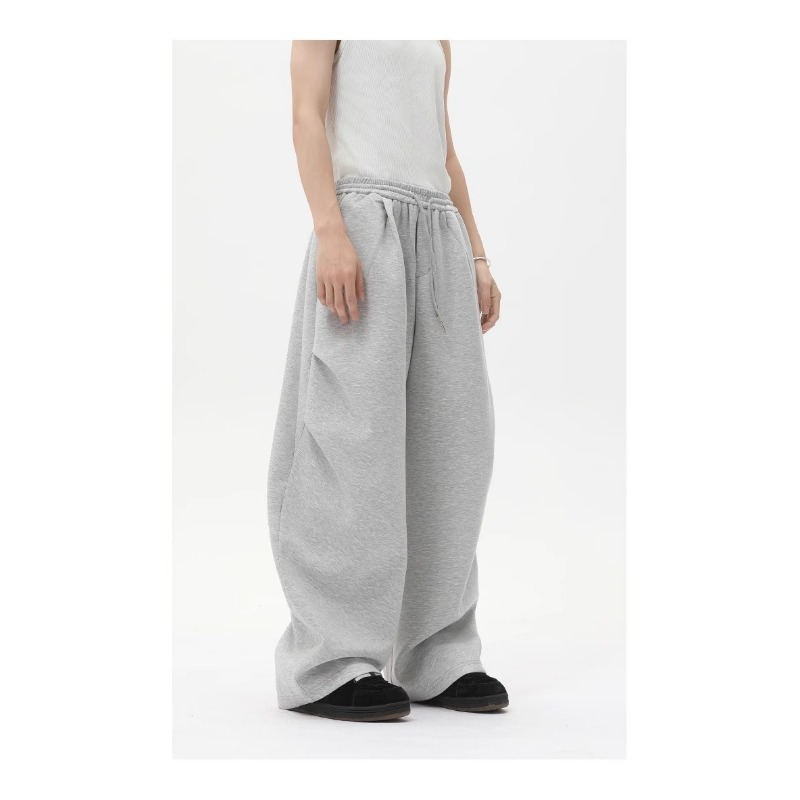 American Cleanfit Heavy White Flower Gray Sports Sweatpants Men's Trendy Brand Wrinkled Design Straight Micro-pull Casual Pants_viptrois.com