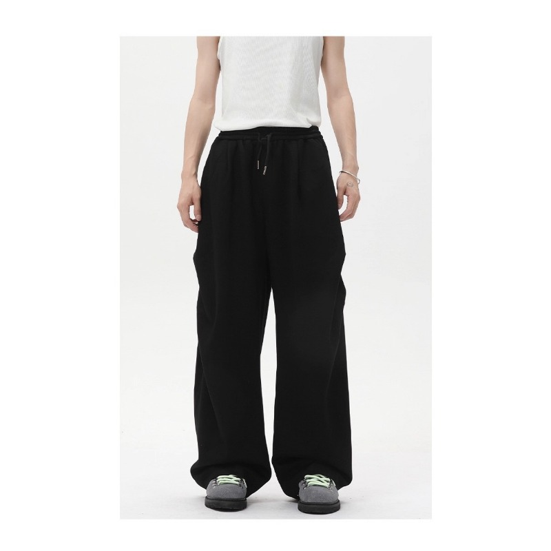 American Cleanfit Heavy White Flower Gray Sports Sweatpants Men's Trendy Brand Wrinkled Design Straight Micro-pull Casual Pants_viptrois.com