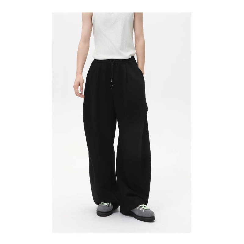 American Cleanfit Heavy White Flower Gray Sports Sweatpants Men's Trendy Brand Wrinkled Design Straight Micro-pull Casual Pants_viptrois.com