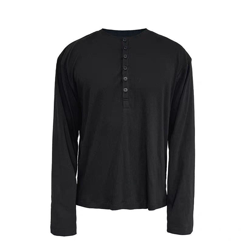 2025 New Cleanfit Black Henry Neck Long-sleeved T-shirt Men's Spring And Autumn American Inner Bottoming Shirt Trendy Brand_viptrois.com