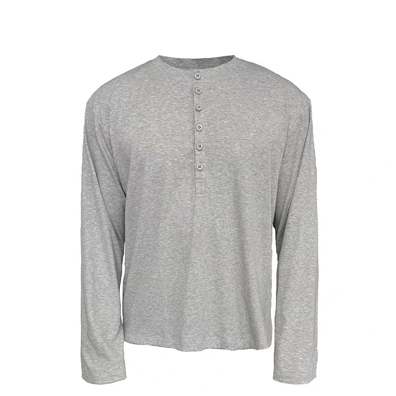 2025 New Cleanfit Black Henry Neck Long-sleeved T-shirt Men's Spring And Autumn American Inner Bottoming Shirt Trendy Brand_viptrois.com