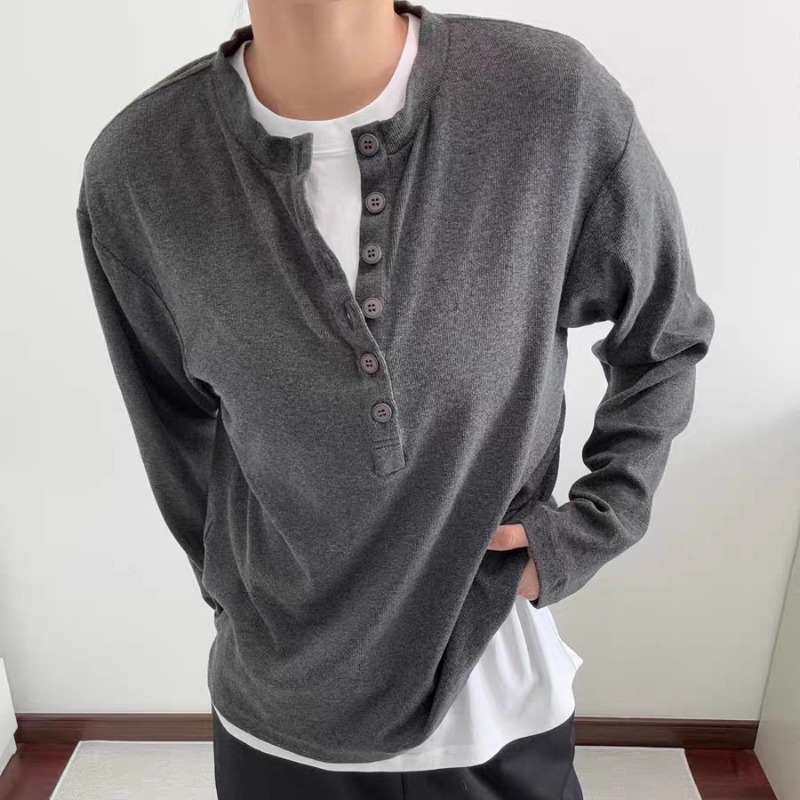 2025 New Cleanfit Black Henry Neck Long-sleeved T-shirt Men's Spring And Autumn American Inner Bottoming Shirt Trendy Brand_viptrois.com