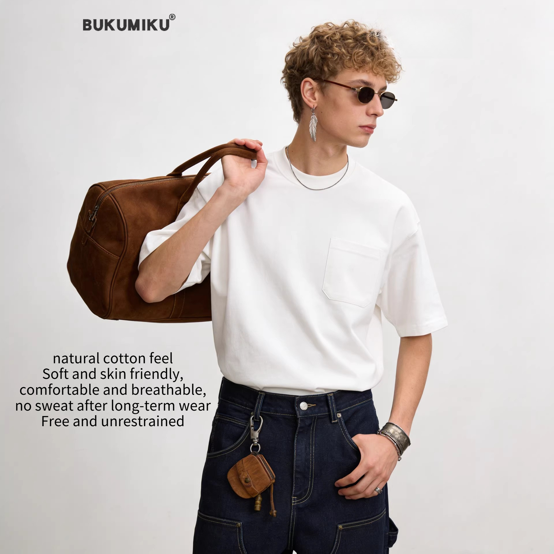Heavyweight Cotton T-shirt For Men Solid Colour Small Neckline_voghion.com