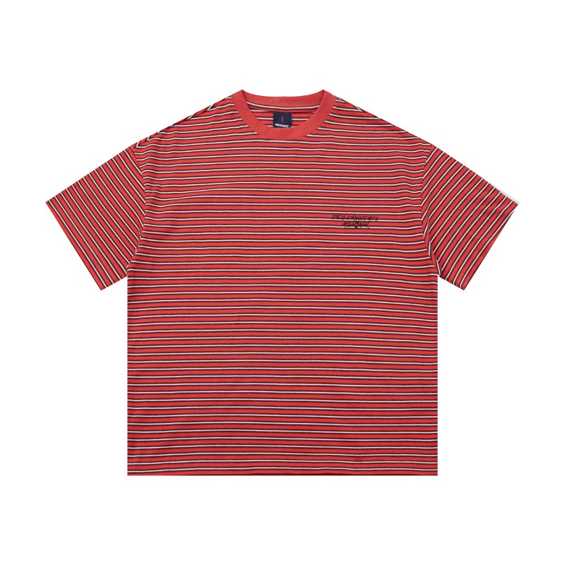 Guye Men's Clothing 2026 Summer New 260g Heavy T-shirt Men's Striped Short-sleeved T-shirt Color Matching Printing Tee_voghion.com