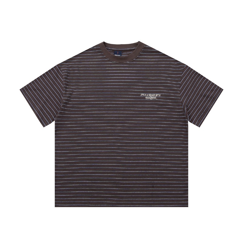 Men's Striped Heavy Cotton T-shirt With Colour Matching Print_voghion.com