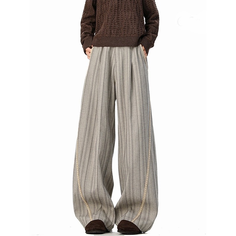 American Old Money Style Striped Casual Pants For Men And Women, Spring And Autumn Retro Versatile Loose Wide-leg Pants, Drape Pants_viptrois.com