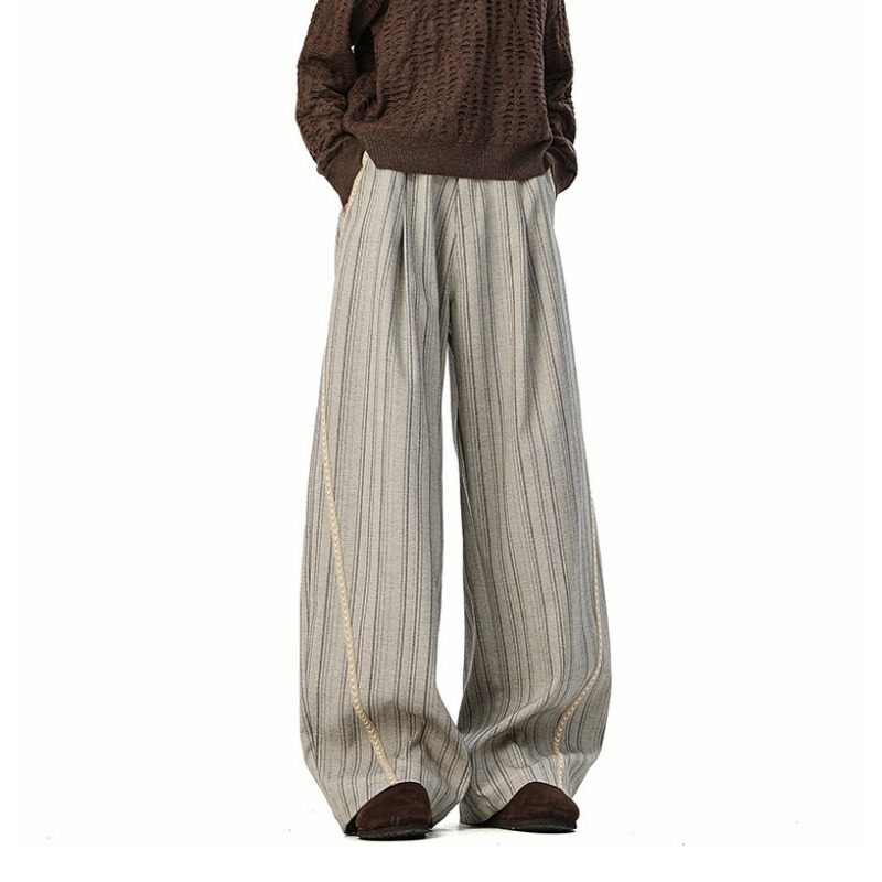 American Old Money Style Striped Casual Pants For Men And Women, Spring And Autumn Retro Versatile Loose Wide-leg Pants, Drape Pants_viptrois.com