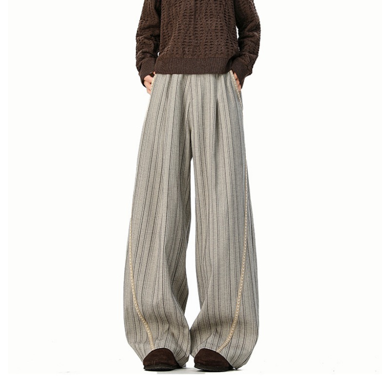 American Old Money Style Striped Casual Pants For Men And Women, Spring And Autumn Retro Versatile Loose Wide-leg Pants, Drape Pants_viptrois.com