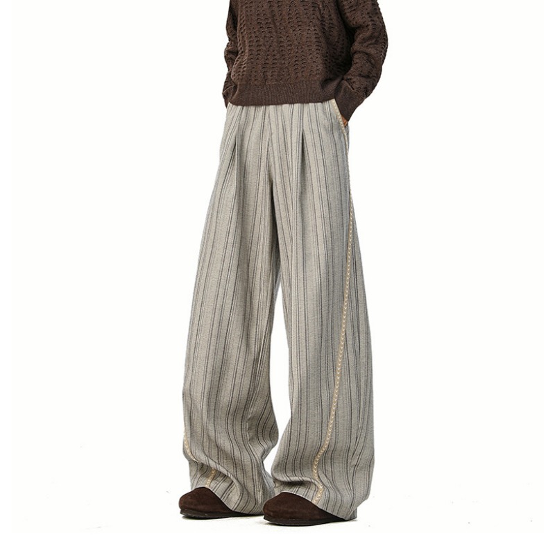 American Old Money Style Striped Casual Pants For Men And Women, Spring And Autumn Retro Versatile Loose Wide-leg Pants, Drape Pants_viptrois.com
