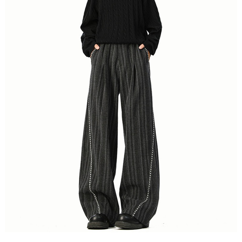 American Old Money Style Striped Casual Pants For Men And Women, Spring And Autumn Retro Versatile Loose Wide-leg Pants, Drape Pants_viptrois.com