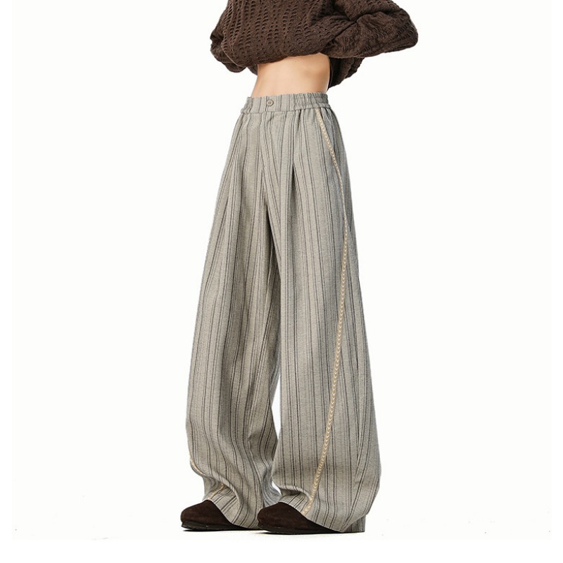 American Old Money Style Striped Casual Pants For Men And Women, Spring And Autumn Retro Versatile Loose Wide-leg Pants, Drape Pants_viptrois.com